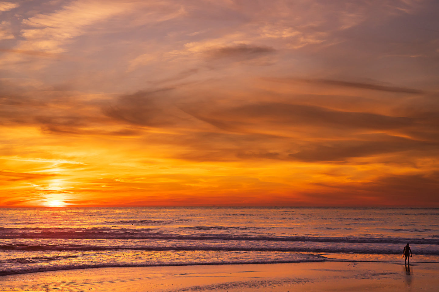 End of surf session at sunset